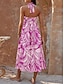 cheap Print Dresses-Women&#039;s Casual Dress Swing Dress A Line Dress Floral Leaf Backless Print Halter Neck Long Dress Maxi Dress Stylish Casual Daily Date Sleeveless Summer