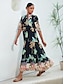 cheap Print Casual Dress-Tropical Half-Sleeve Elastic Maxi Dress