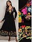 cheap Print Dresses-Women&#039;s Embroidered Maxi Dress V-neck Long Sleeve Floral Folk Inspired Black Multicolor Elegant Casual to Semi-Formal Spring Autumn Wear Lightweight Comfort Fit Available in Multiple Sizes