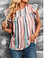 cheap Women&#039;s T-shirts-Women&#039;s T shirt Tee Striped Ruffle Print Daily Weekend Fashion Short Sleeve Round Neck Rainbow Summer