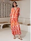 cheap Print Casual Dress-Chiffon Ethnic Print V Neck Midi Dress