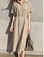 preiswerte Weiße Freizeitkleider-Damen Schwarz Weiß Kaki Sommer Frühling Maxidress Weißes Kleid blusenkleid Baumwoll-Leinenkleid Basic Modern Brautkleider schlicht Täglich Wochenende Lockere Passform Glatt Hemdkragen