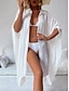 preiswerte Blusenkleider-Damen Weißes Kleid blusenkleid Minikleid Urlaub Strand Baumwolle Basic Modern Hemdkragen Taste Langarm Sommer Frühling Lockere Passform Glatt