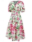 Χαμηλού Κόστους Print Φορέματα-Γυναικεία Καθημερινό φόρεμα Φόρεμα ριχτό από τη μέση και κάτω Φόρεμα σε γραμμή Α Φλοράλ Στάμπα Λαιμόκοψη V Μίντι φόρεμα Στυλάτο Καθημερινό Καθημερινά Ημερομηνία Κοντομάνικο Καλοκαίρι