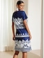cheap Print Dresses-Women&#039;s Casual Dress Summer Floral Print V Neck Midi Elegant Street Holiday Short Sleeve Summer