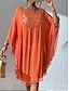 baratos Vestidos de renda branca-Mulheres Minivestido Vestido branco Vestido de renda Camisetão Vestido de verão Roupa de rua Básico Casual Férias Rua Feriado Normal Manga 3/4 Gola Redonda Preto Branco Azul Laranja Verão