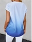 preiswerte T-Shirts für Damen-Damen T Shirt Farbverlauf Gestreift Taste Bedruckt Täglich Ausgehen Stilvoll Kurzarm V Ausschnitt Blau Sommer