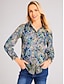 abordables Blusas Florales-Camisa de mujer similar al lino transpirable ligera camisa tunic abotonada cuello de camisa de manga larga hawaiana granate negro rosa gráfica floral casual vintage regular ropa de vacaciones