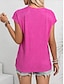 voordelige Dames eenvoudige tops-Dames T-shirt van kant Effen Modieus Korte mouw Strakke ronde hals Normale tops Vakantie Dagelijks Zak Zwart Wit Marine Blauw Fuchsia Zomer