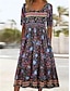 Χαμηλού Κόστους Print Φορέματα-Γυναικεία Καθημερινό φόρεμα Φλοράλ Τσέπη Στάμπα Στρογγυλή Ψηλή Λαιμόκοψη Μίντι φόρεμα Etnic Καθημερινό Καθημερινά Ημερομηνία Κοντομάνικο Καλοκαίρι