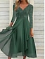 billiga enkla klänningar-Dam Spetsklänning Midiklänning Chiffong Spets Lappverk Datum Semester Streetwear Ledigt V-hals 3/4 ärm Blå Grön Färg