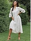 economico abiti semplici-Per donna Vestito bianco Vestito maxi Pizzo Elegante A V Manica a 3/4 Bianco Colore