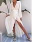 cheap Plain Dresses-Women&#039;s White Dress Maxi Dress Chiffon Lace up Split Date Vacation Casual V Neck Long Sleeve Black White Blue Color