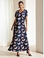 זול שמלות עם הדפס-בגדי ריקוד נשים פרחוני פרפר צווארון V שמלת מקסי שרוולים קצרים קיץ