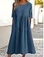 Χαμηλού Κόστους σχέδιο βαμβακερά &amp; λινά φορέματα-Γυναικεία Καθημερινό φόρεμα Φόρεμα από βαμβακερό λινό Μίντι φόρεμα Τσέπη Βασικό Καθημερινά Κολάρο Πουκαμίσου Μισό μανίκι Καλοκαίρι Άνοιξη Λευκό Μπλε Ρουά Σκέτο
