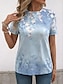 baratos T-Shirts de mulher-Mulheres Camiseta Floral Diário à moda Casual Manga Curta Gola Redonda Azul Verão