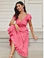 ieftine rochii simple-Pentru femei Rochie casual Rochie Maxi Buton Elegant Sexy În V Fără manșon Roz Îmbujorat Culoare