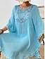 baratos Vestidos de renda branca-Mulheres Minivestido Vestido branco Vestido de renda Camisetão Vestido de verão Roupa de rua Básico Casual Férias Rua Feriado Normal Manga 3/4 Gola Redonda Preto Branco Azul Laranja Verão