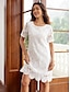 cheap Plain Dresses-Women&#039;s Casual Dress Mini Dress Lace Casual Crew Neck White Color