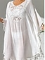 baratos Vestidos de renda branca-Mulheres Minivestido Vestido branco Vestido de renda Camisetão Vestido de verão Roupa de rua Básico Casual Férias Rua Feriado Normal Manga 3/4 Gola Redonda Preto Branco Azul Laranja Verão