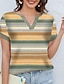 baratos T-Shirts de mulher-Mulheres Camiseta Bloco de cor Listrado Imprimir Diário Final de semana Moda Manga Curta Decote V Amarelo Verão