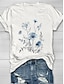 billige T-shirts til kvinde-Dame T-shirt Blomstret Trykt mønster Ferierejse Weekend Mode Kortærmet Rund hals Sort Sommer