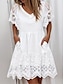 economico abiti semplici-Per donna Vestito bianco Mini abito Pizzo Collage Appuntamento Maxi Linea A A V Manica corta Bianco Colore