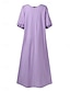abordables concevoir des robes en coton et lin-Femmes Noir Violet Kaki Été Printemps Robe maxi Robes en coton et lin Robe Décontractée Basique Moderne Quotidien Week-end Coupe Ample Uni Col ras du cou