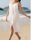 baratos vestidos lisos-Mulheres Vestido branco Vestido midi Frente Única Patchwork Férias Praia Básico Sensual Com Alças Sem Manga Branco Cor