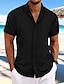 baratos camisa de botão masculina-Homens Camisa Social camisa de botão Camisa casual camisa de verão camisa de praia Preto Branco Azul Marinha Azul Caqui Manga Curta Riscas Lapela Diário Férias Roupa Moda Casual Confortável
