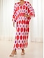 cheap Print Dresses-Women&#039;s Geometric V Neck Maxi Dress Long Sleeve Summer