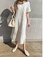 preiswerte Weiße Freizeitkleider-Damen Schwarz Weiß Kaki Sommer Frühling Maxidress Weißes Kleid blusenkleid Baumwoll-Leinenkleid Basic Modern Brautkleider schlicht Täglich Wochenende Lockere Passform Glatt Hemdkragen