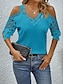 ieftine Bluze simple pentru femei-Cămașă Bluză Pentru femei Negru Alb Albastru celest Simplu Dantelă Umăr rece Stradă Zilnic Modă În V Fit regulat S