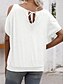 abordables Hauts Unis pour Femmes-T-shirt femme uni mode manches courtes col rond régulier hauts quotidien week-end découpé blanc rose vert gris été