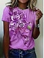 billige T-skjorter til kvinner-Dame T skjorte Blomstret Sommerfugl Trykt mønster Feriereise Helg Mote Kortermet Rund hals Gul Sommer