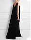 رخيصةأون فساتين عادية-نسائي فستان اسود فستان طويل ثنيات مناسب للحفلات أنيق عتيق رقبة عالية مدورة بدون كم أسود اللون