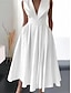 abordables vestidos sencillos-Mujer Vestido blanco Vestido Midi Bolsillo Vacaciones Elegante Ropa de calle Escote en Pico Sin Mangas Blanco Color