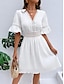 رخيصةأون فساتين عادية-نسائي فستان أبيض فستان قصير مقصوص أنيق كاجوال V رقبة كم قصير أبيض أصفر أزرق اللون