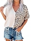 abordables Camisetas de mujer-Mujer Camiseta Leopardo Bloque de color Estampado Diario Fin de semana Moda Manga Corta Escote en Pico Caqui Verano
