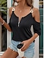 olcso Női pólók-Női Tunika Sima Háló Cipzár Napi Vakáció Divat Rövid ujjú U-alakú Fekete Nyár