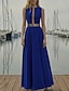 cheap Evening Dresses-A-Line Evening Gown Elegant Dress Formal Floor Length Sleeveless Jewel Neck Taffeta with Ruched Pocket 2024