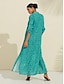 abordables robe décontractée imprimée-Femme Robe chemise Robe imprimée Robe Maxi Bleu Vert Motif Léopard Retrousser les manches Strass Eté Col de Chemise Imprimé léopard S M L