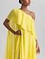 billiga GUL-Gul A-Linjeklänning Elegant Klänning Strandbröllop Formellt Bröllop Gäst Golvlängd Ärmlös En Axlar Stretch Chiffon med Volanger Slits