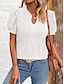 baratos Blusas e Camisas de mulher-Mulheres Camisa Social Blusa Tecido Com Corte Diário Casual Manga Curta Decote V Branco Verão