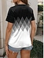 billige T-skjorter til kvinner-Dame T skjorte Geometrisk Fargeblokk Knapp Trykt mønster Helg Stilfull Fritid Kortermet Rund hals Svart Sommer Vår