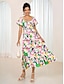 cheap Print Dresses-Women&#039;s Chiffon Chiffon Dress Swing Dress Floral Shirred Tiered U Neck Puff Sleeve Midi Dress Hawaiian Casual Date Vacation Half Sleeve Summer Spring