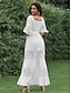 olcso sima ruhák-Női Fehér csipke esküvői ruha Maxiruha Sleeve-vel Elegáns V-alakú Féhosszú Fehér Szín