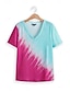 billige T-skjorter til kvinner-Dame T skjorte Nyanse Fargegradering Trykt mønster Hjem Avslappet Ferie Stilfull Fritid Kortermet V-hals Fuksia Sommer