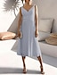 cheap Cocktail Dresses-A-Line White Cocktail Dresses Elegant Graduation Dress Formal Wedding Guest Tea Length Sleeveless V Neck Chiffon with Ruched Pure Color 2024
