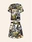 baratos Women&#039;s Sets-conjunto de saia redonda vintage de cetim com cinto